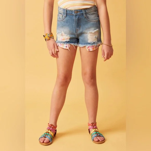 Excellent Condition Hayden Girls Distressed Sequin Denim Shorts size: 13/14 - Picture 2 of 11